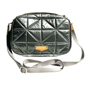 TWELVElittle Diaper or Travel Crossbody Bag Quilted Metallic Silver Gray